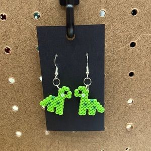 Green Dinosaur perler bead earrings